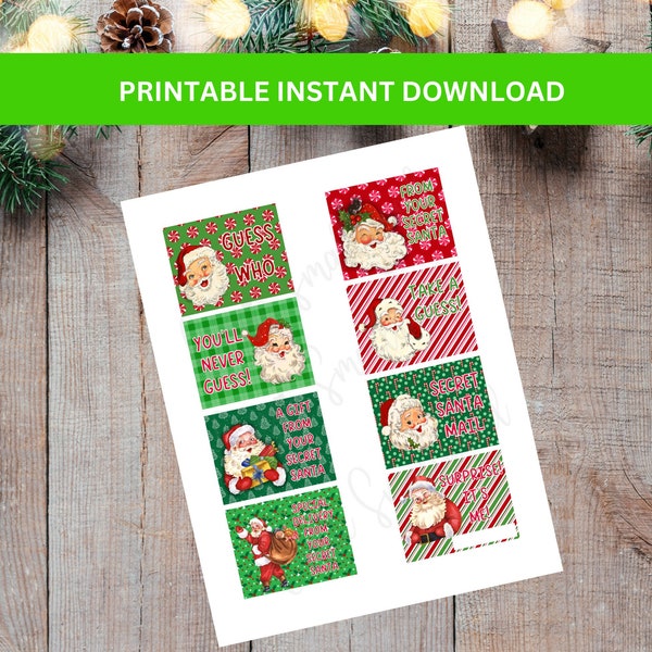 Printable Secret Santa Gift Tags For Work, Family Secret Santa Stickers Instant Download, Surprise Gift Favor Tag Office Party Holiday Game