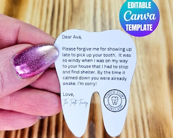 Tiny Editable Tooth Fairy Apology Letter Template, Printable Tooth Fairy Forgot To Come Letter, Mini Tooth Fairy Sorry I&#39;m Late Note Canva