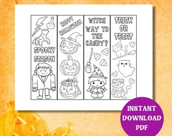 Printable Halloween Bookmarks To Color For Kids, Halloween Party Favors, Classroom Halloween Gift, Halloween Coloring Bookmarks PDF