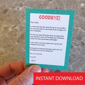 Editável download instantâneo carta de adeus do elfo para crianças, nota de adeus do elfo minúsculo para impressão em PDF, modelo de carta de mini elfo para menina ou menino digital