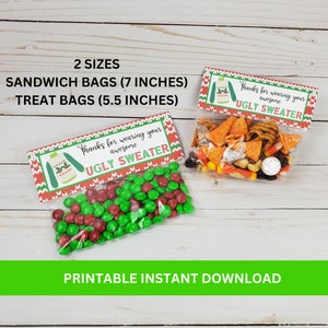Printable Ugly Sweater Party Favor Tags, Ugly Christmas Sweater Party Supplies, Tacky Sweater Bag Toppers, Ugly Sweater Party Thank You Gift