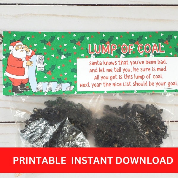 Printable Naughty List Lump Of Coal Bag Toppers, Elf Ideas Funny Gifts, Lump Of Coal Tags, Christmas Cookie Tag, Christmas Treat Goodie Bag