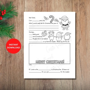Printable Fill In The Blank Lieber Weihnachtsmann Brief, Brief An Santa Malvorlage, Kinder Brief An Santa Claus Vorlage PDF, Weihnachtswunschliste