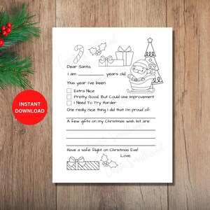 Printable Fill In The Blank Letter To Santa Malvorlage, Kinder Brief An Santa Claus Vorlage PDF, Weihnachtswunschliste, Lieber Santa Brief