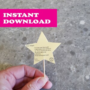 Editável download instantâneo carta da fada do dente para impressão para menino ou menina, download de mini varinha de fada do dente, pequena carta do primeiro dente para imprimir