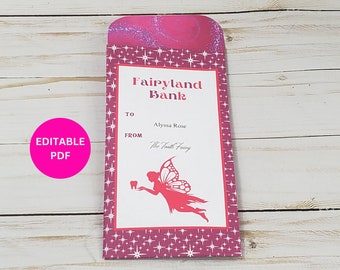 Personalized Tooth Fairy Money Envelope Printable Template With Note, Kids Cash Gift From Tooth Fairy, Editable Tooth Fairy Money Holder