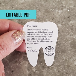Descarga instantánea de carta editable del hada de los dientes tragada, nota imprimible del hada de los dientes por idea de diente extraviado, recibo del hada de los dientes