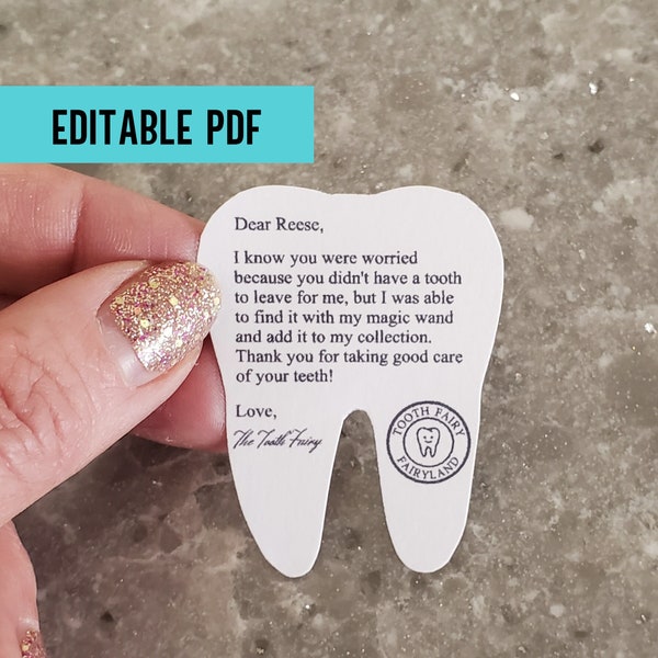 Editable Swallowed Tooth Fairy Letter Instant Download, Printable Tooth Fairy Note For Missing Misplaced Tooth Idea, Tooth Fairy Receipt