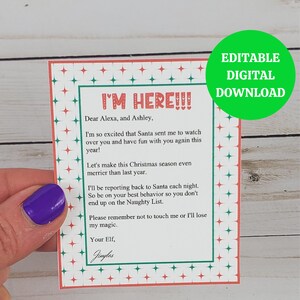 Editável download instantâneo mini carta de chegada do elfo, nota de boas-vindas do elfo minúsculo para impressão em PDF, modelo de carta de elfo para menina ou menino digital