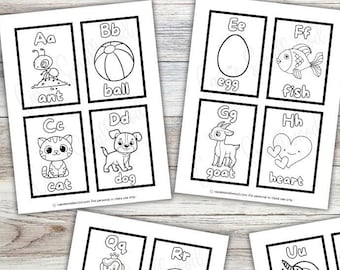 Digital Download Alphabet Flashcards To Color, ABC Flash Cards, Educational Cards, Printable Uppercase And Lowercase Letter Flashcards Kids