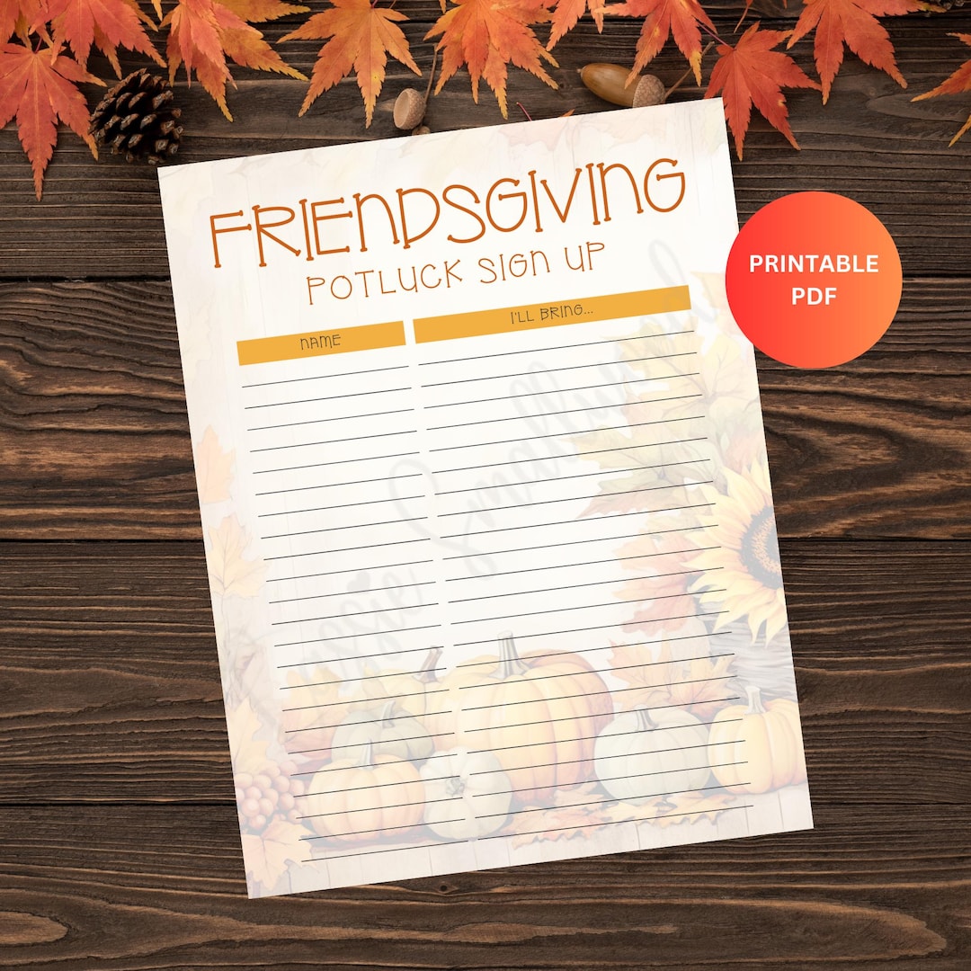 Printable Friendsgiving Potluck Sign up Sheet Digital Download Friends