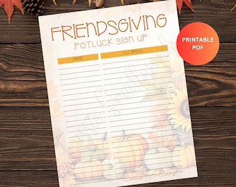 Modulo di iscrizione stampabile per il Friendsgiving Potluck, modulo di iscrizione digitale per il Friends Thanksgiving Potluck, modulo di iscrizione per il Friendsgiving Food