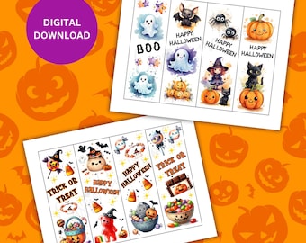 48 marcadores de Halloween para imprimir, marcadores de Halloween para colorear, juego de marcadores de Halloween, paquete de marcadores de Halloween, marcador espeluznante para niños