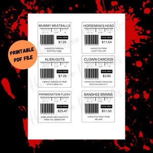 Printable Fake Meat Labels Halloween Prank, Funny Fake Food Labels, Fake Meat Stickers To Print Out For Red Velvet Crispy Rice Treats