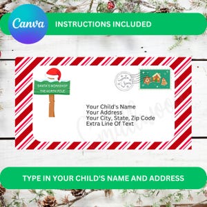 Plantilla editable de Canva para sobres del Polo Norte, sobres de Papá Noel para imprimir, sobres de Papá Noel para imprimir, sobres de Papá Noel para imprimir