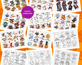 48 Printable Halloween Bookmarks Set, Halloween Bookmarks To Color, Halloween Bookmark Set, Halloween Student Gifts From Teacher Bulk