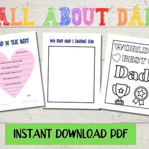 Father&#39;s Day Gift from Kids, Instant Download All About My Dad Printable Set, Dad Questionnaire Interview, Father&#39;s Day Coloring Page