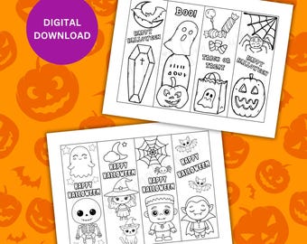 48 Halloween Bookmarks Printable Student Gift From Teacher Bulk, Halloween Bookmarks To Color, Halloween Bookmark Bundle Set For Kids