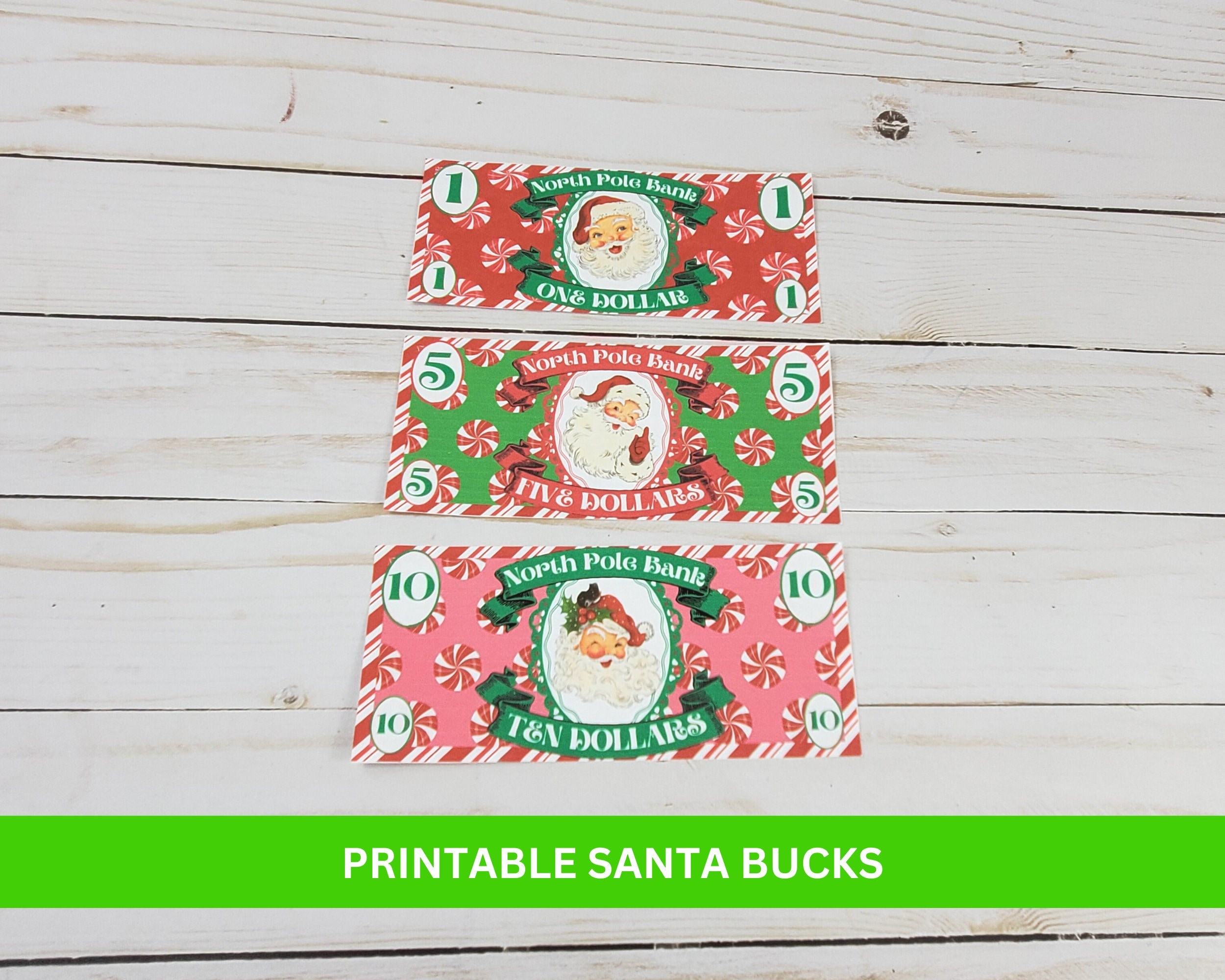 printable christmas play money, north pole santa bucks for school