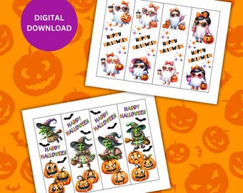 48 marcadores de Halloween para imprimir, marcadores de Halloween para colorear, juego de marcadores de Halloween, paquete de marcadores de Halloween, marcador espeluznante para niños