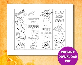 Printable Halloween Bookmarks To Color For Kids, Halloween Party Favors, Classroom Halloween Gift, Halloween Coloring Bookmarks PDF