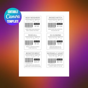 Editable Fake Meat Label Template, Printable Prank Halloween Stickers, Funny Halloween Treat Label, Printable Meat Labels Canva Template