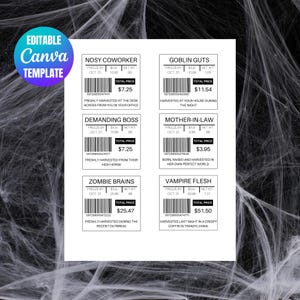 Editable Halloween Meat Labels Template, Holiday White Elephant Idea, Printable Meat Sticker Gag Gift, Fake Meat Label Instant Download
