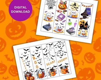 48 Halloween Bookmarks Printable Student Gift From Teacher Bulk, Halloween Coloring Bookmarks, Halloween Bookmark Bundle Set