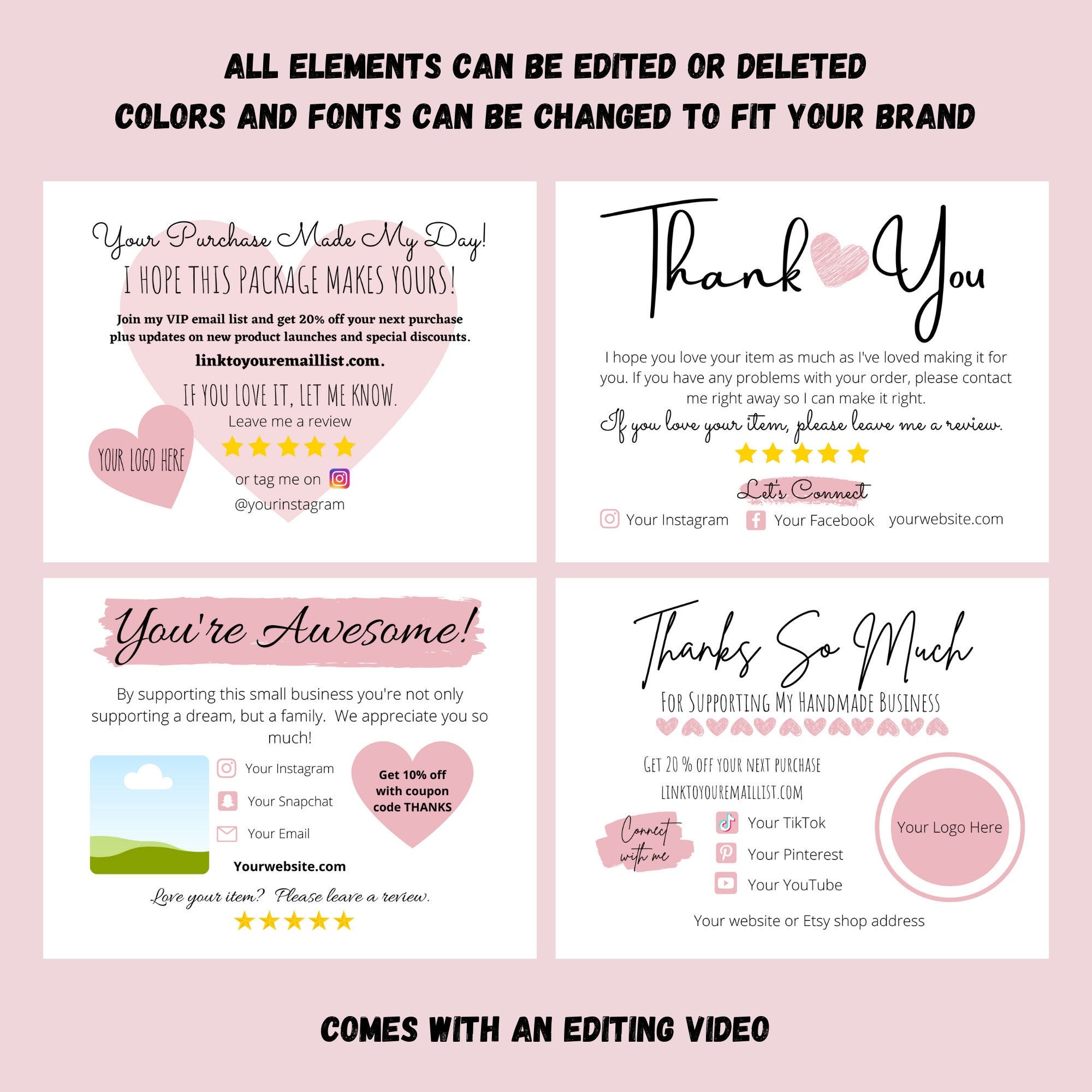 Etsy Thank You Card Printable Care Card Template Thank You - Etsy