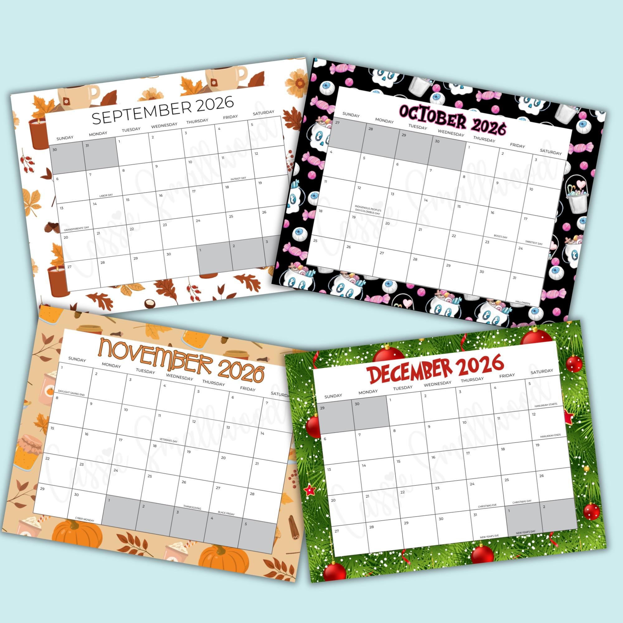 Cute Printable 2026 Monthly Wall Calendar With Holidays, Kids School ...