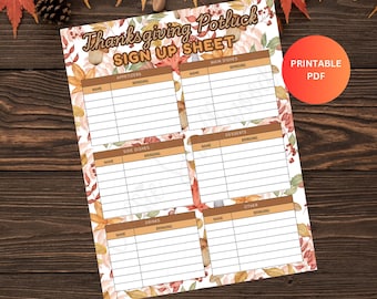 Printable Thanksgiving Potluck Sign Up Sheet, Digital Download Thanksgiving Potluck Sign Up Form, Thanksgiving Dinner Food Signup Sheet