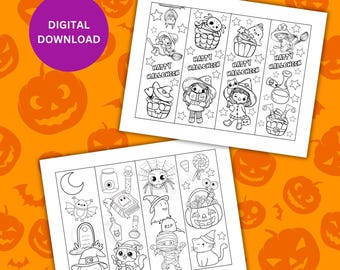 48 Printable Halloween Bookmarks Set, Halloween Bookmarks To Color, Halloween Bookmark Set, Halloween Student Gifts From Teacher Bulk