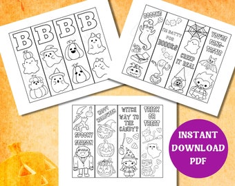 Printable Halloween Coloring Bookmarks For Kids, Halloween Party Favors, Classroom Halloween Gift, Halloween Bookmarks To Color PDF
