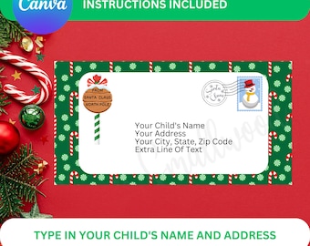 Bearbeitbarer Nordpol-Umschlag Canva-Vorlage, druckbarer Weihnachtsmann-Umschlag, Weihnachtsbrief-Umschlag druckbar, Umschlag vom Weihnachtsmann zum Ausdrucken