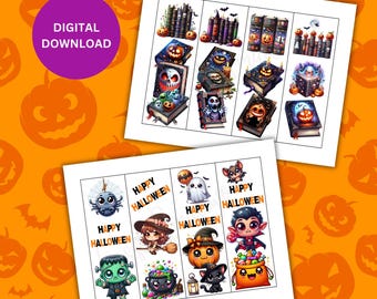 48 Printable Halloween Bookmarks Bundle, Halloween Bookmarks To Color, Halloween Bookmark Set, Halloween Bookmarks For Kids, Spooky Bookmark