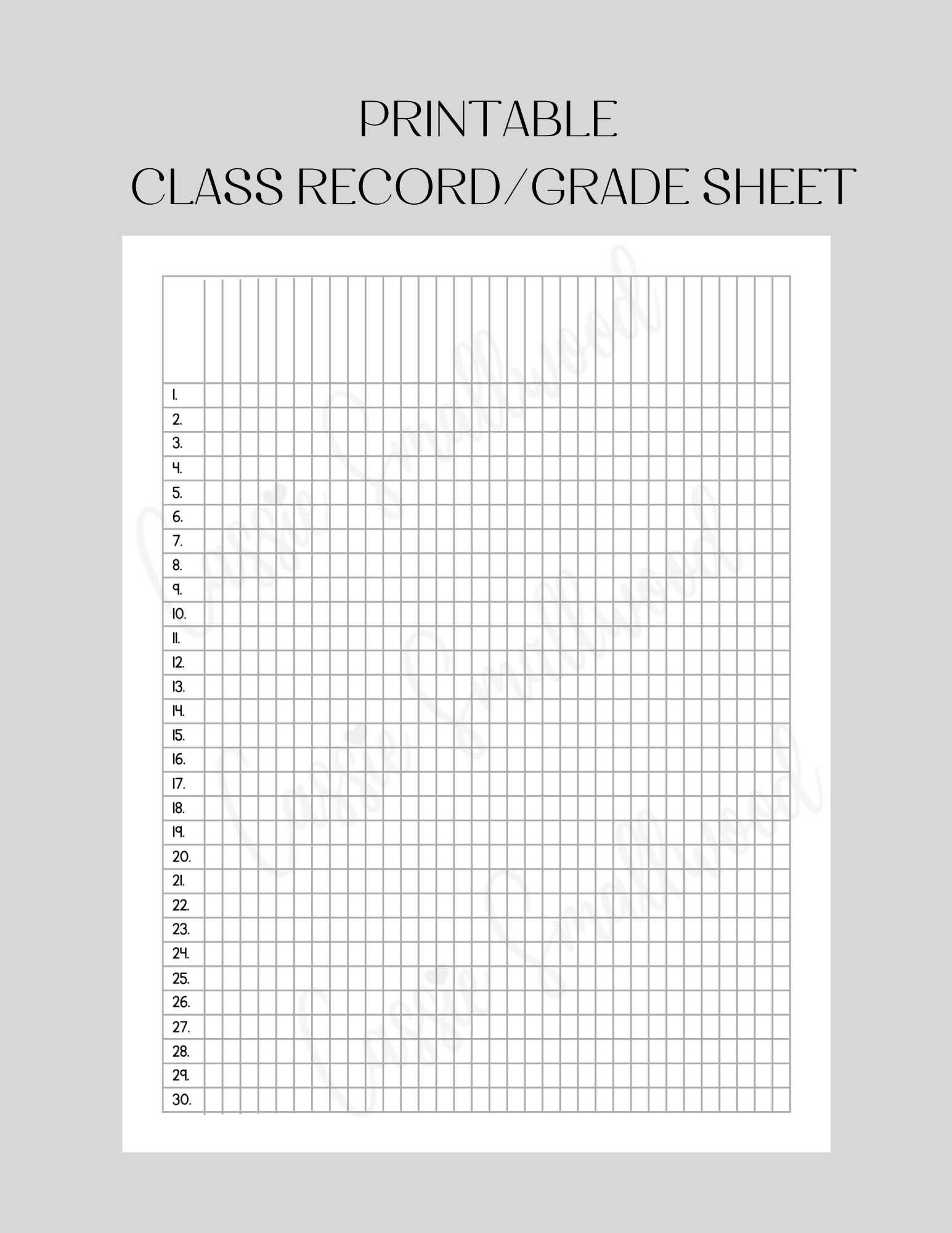 Printable grade sheet class record checklist elementary etsy