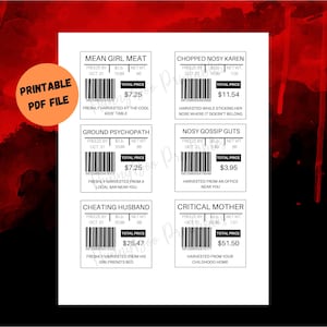 Halloween Meat Labels Printable, Fake Meat Labels To Print, Rice Crispy Treat Meat Stickers To Print, Instant Download Halloween Treat Label