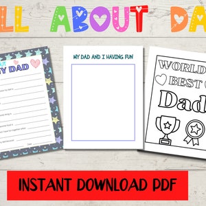 All About My Dad Printable Father&#39;s Day Questionnaire, World&#39;s Best Dad Coloring Page, Dad Birthday Gift From Kids, All About Dad Worksheet