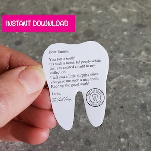 Editável download instantâneo carta da fada do dente para impressão para menino ou menina, mini nota da fada do dente, carta da primeira fada do dente, recibo da fada do dente