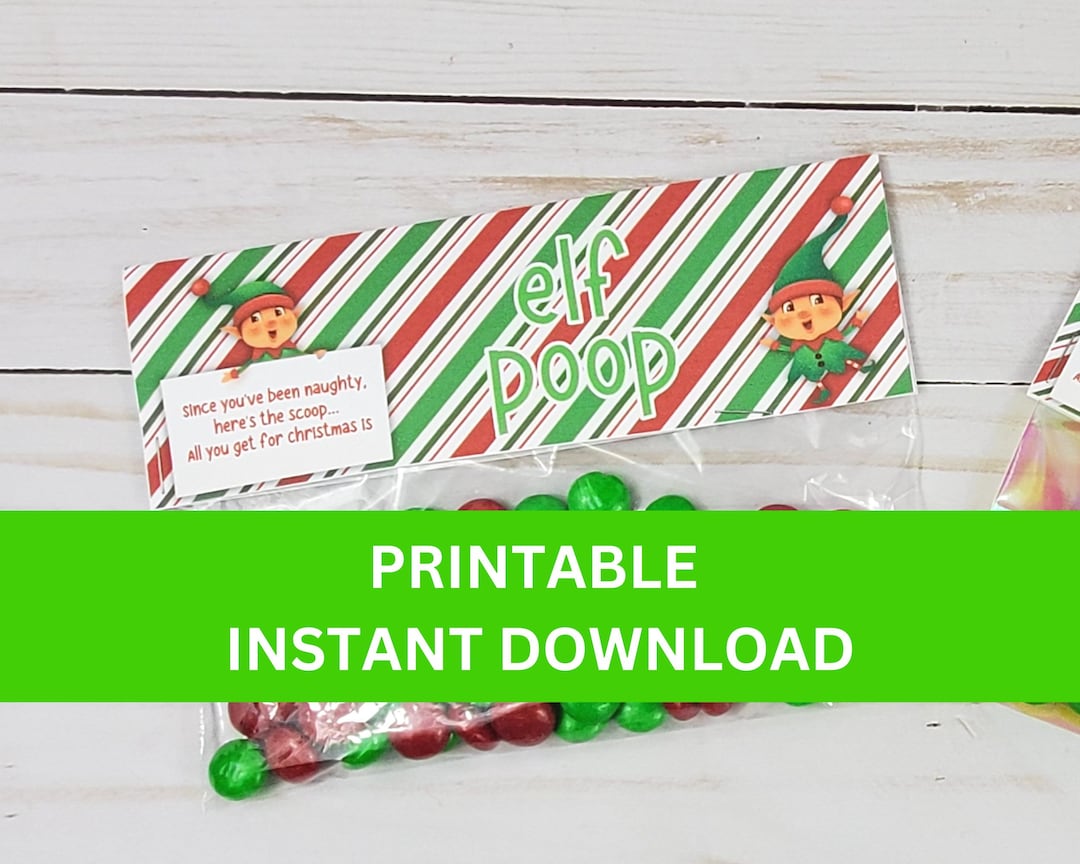 Printable Elf Poop Bag Toppers, Funny Coworker Christmas Gift, White