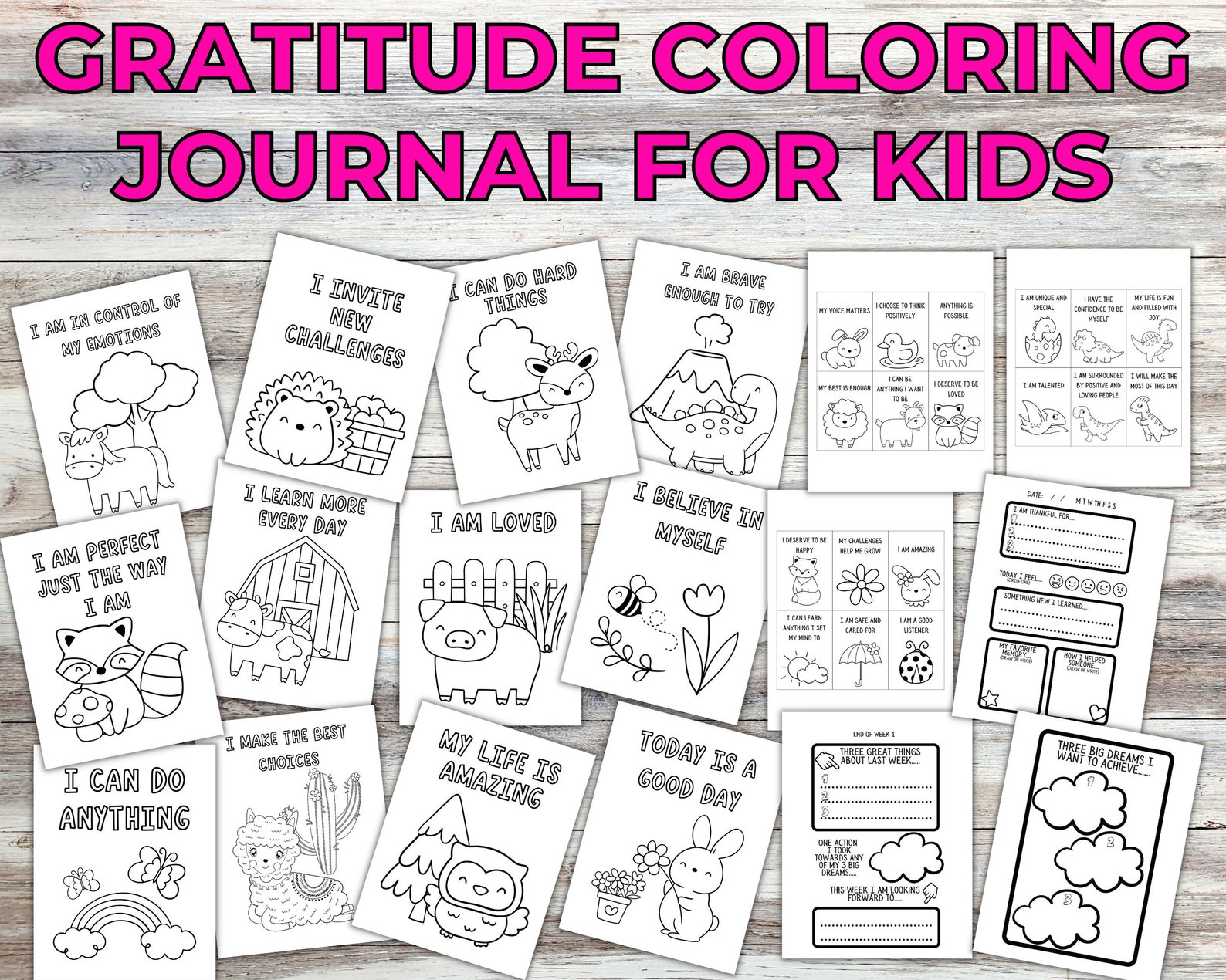 Printable Gratitude Journal for Kids, Positive Affirmations Coloring