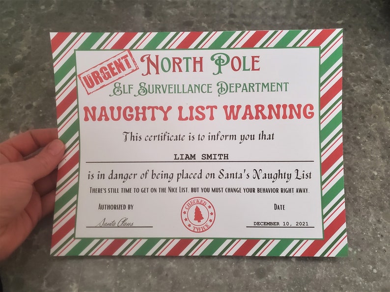 Naughty List Warning Certificate Printable Pdf