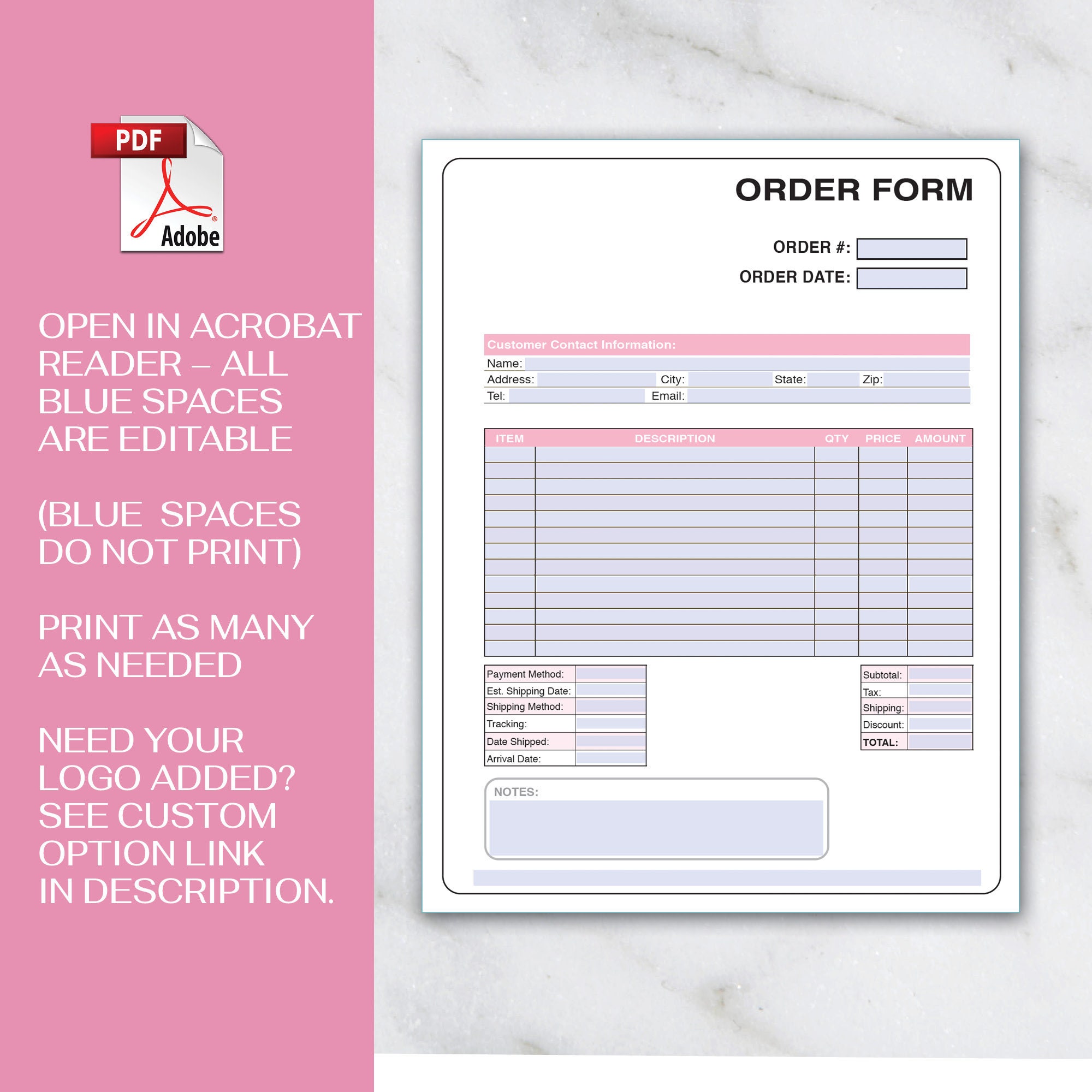 Order Form Book, Craft Order Form, Order Form Template, Printable Order
