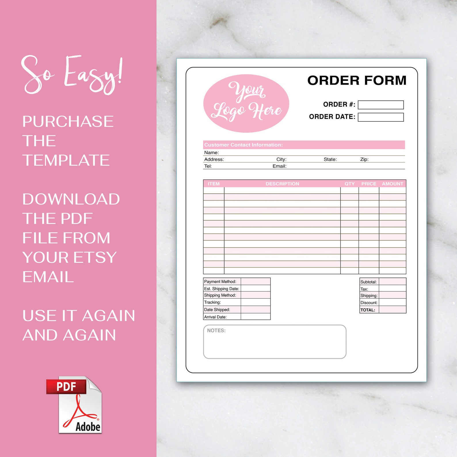 Order Form Book, Craft Order Form, Order Form Template, Printable Order ...