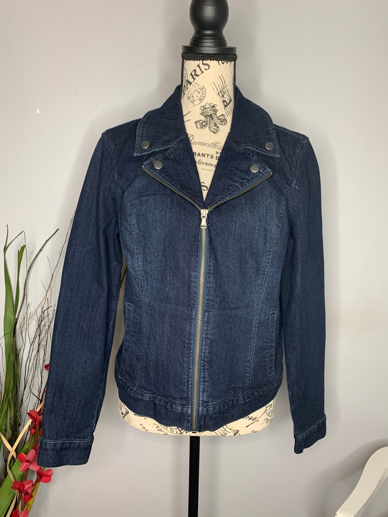Blue Denim Moto Style Jacket Etsy