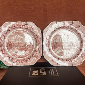 Vintage Johnson Bros Historic America "The Capitol at Washington" Pink Transferware Plates – Pair of 2 Red Transferware Display Plates