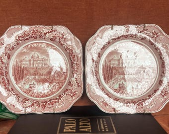 Vintage Johnson Bros Historic America Capitol Plates – Pink Transferware Pair