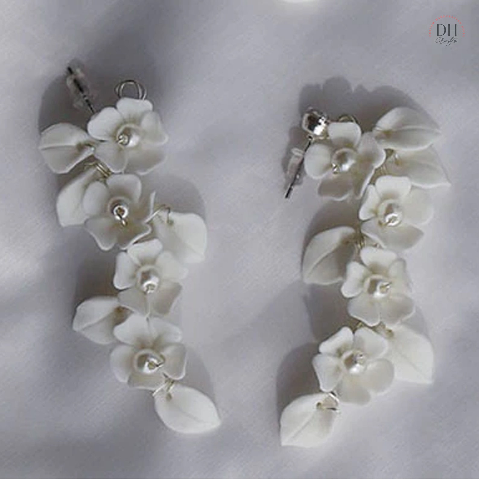 Bridal White Floral Drop Earrings Wedding Pearl Earrings Etsy