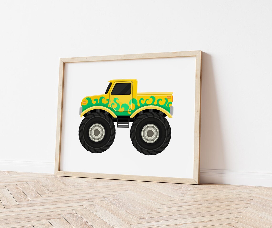 Monster Truck Wall Art Car Print Vehicle Poster Boys Etsy