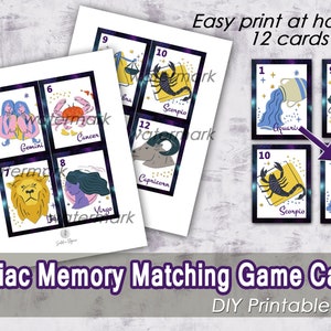 Zodiac Memory Matching Game Cards, Instant Download, Memory Game, Matching Game, Astrologie Zodiac Printables, Zodiac Game, Leer Zodiac Aid